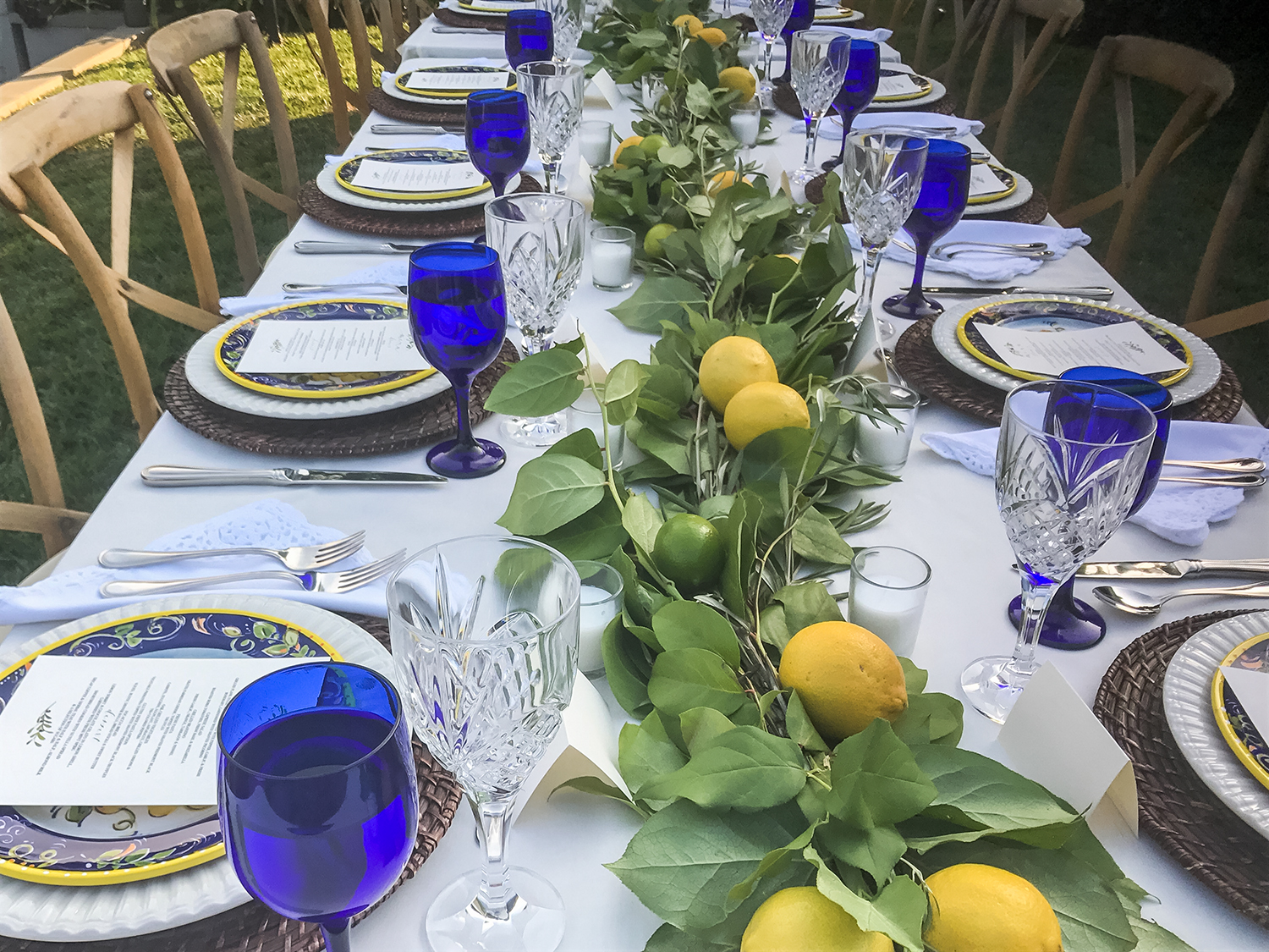 Outdoor Table setting - blue glassware